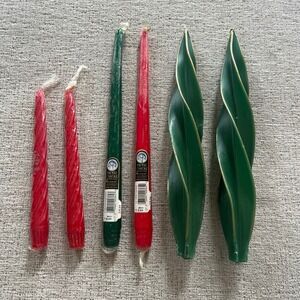 Vintage Christmas Taper Candle Lot Candle-lite Red Green Leaf Spiral 6pc Set